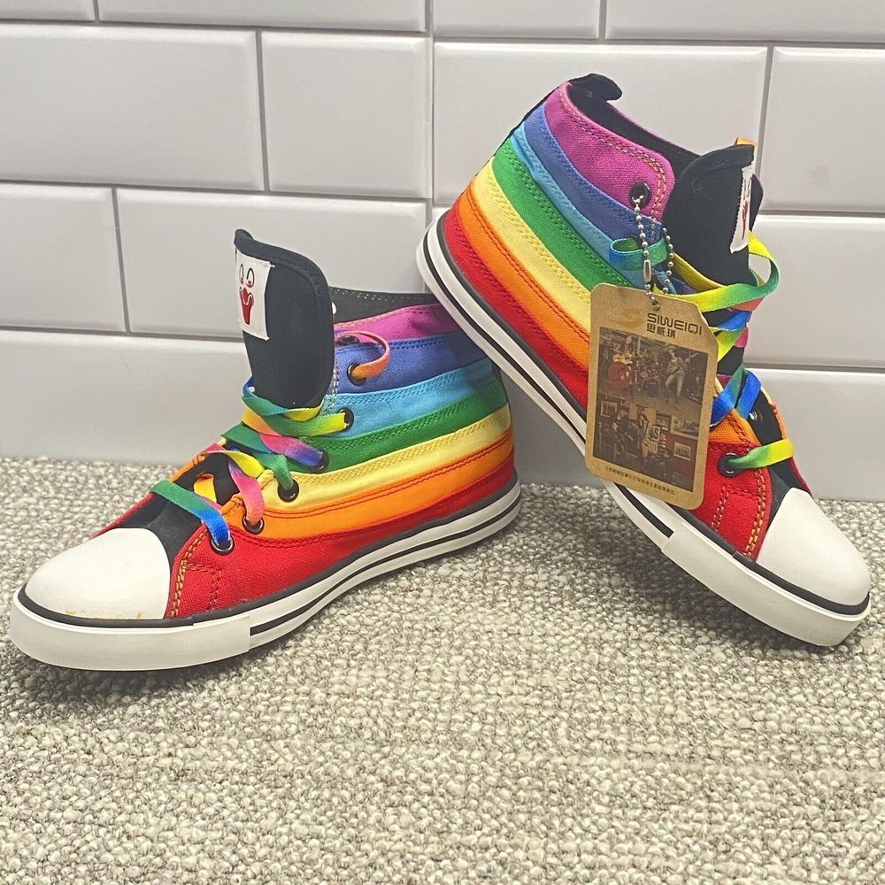 SIWEIQI Fashion Hi‎ Top Sneakers Youth 4.5 Girls Rainbow Pride Shoes Nwt S4